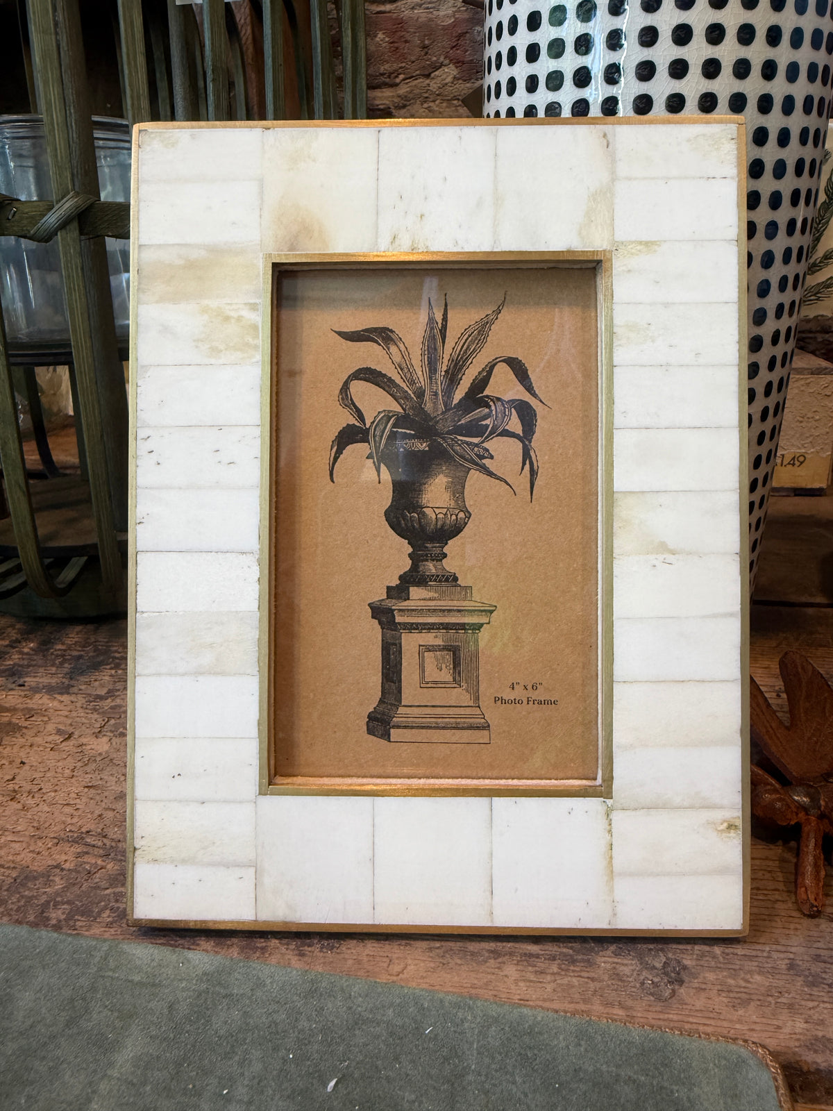 Decor - Picture Frame, Bone & Brass, 4x6